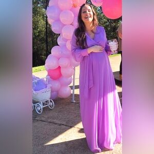 Lilac/ Purple Long Sheer Sleeve Maternity Maxi Dress